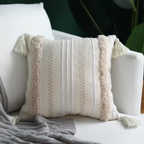 Tassels Decorative Cushion Cover Grey Beige Sofa Pillow Case Cover Handmade Home Decoration for living Room Bed