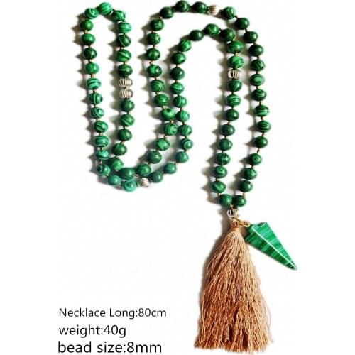 8CM Green Malachite Stone Mala Prayer Bead Boho tassel long necklace