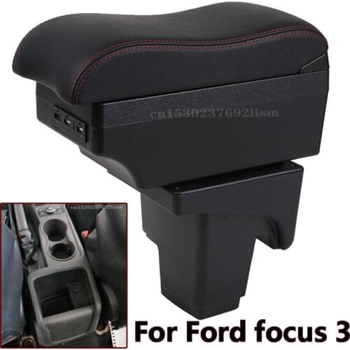 For Ford focus 3 Armrest Interior Parts special Retrofit parts For Ford Focus III Car Armrest Center Storage box with USB LED