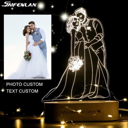 Dropshipping Customized 3D Night Light Wooden Base Personality Night Lamp Wedding Christmas Gift Holiday Light Text Photo Custom