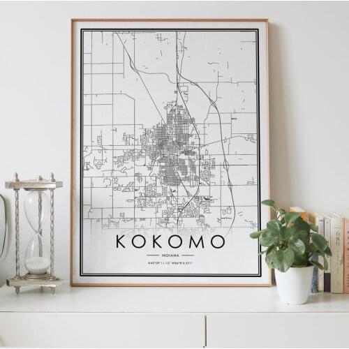 KOKOMO Indiana IN USA city map Nordic Living Room Decoration Canvas Poster Modern Home Decor Art Print Painting