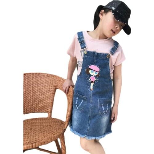 New Fashion 2017 Spring Autumn Baby Girls Overalls Summer Clothes Children Cotton Denim Strap Dresses Jeans Bow Sling Dress