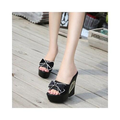 Best Seller Summer Slippers Women Butterfly-knot Platform Wedge Thick Sole High Heels 13CM Outdoor Mules Slides Sweet Beach Shoe