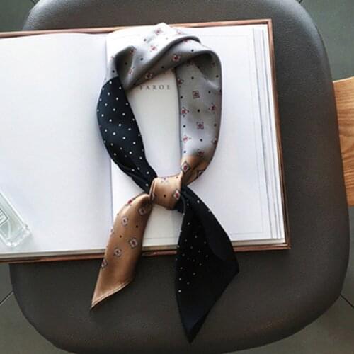 Small Square Scarf Satin Neck Scarf Dots Floral Striped Neckerchief for Women Girl d88