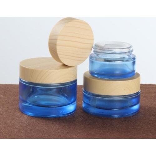 50g/50ml Blue colour Frosted empty cosmetic cream jar bottle cream bottle cap/Wood cap/cosmetics Bottle glass 100pcs/lot SN515
