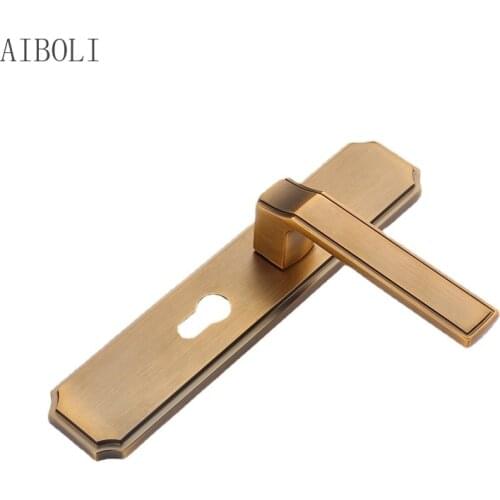 Mechanical Wooden Door Lock Modern Simple Yellow Bronze American Room Door Handle Lock