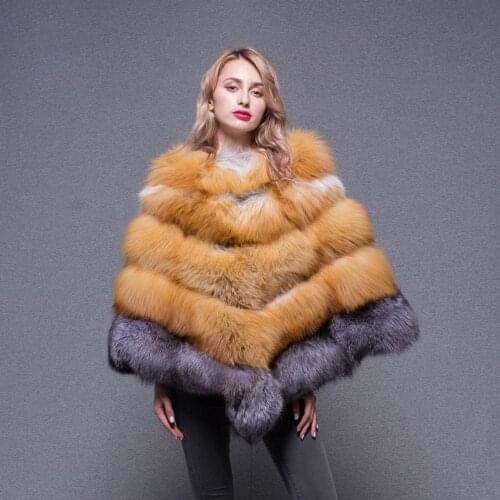 Fur Shawl Fluffy Thick Warm Women Fox Fur Jacket High Quality Fashion Luxury Lady Winter Outerwear