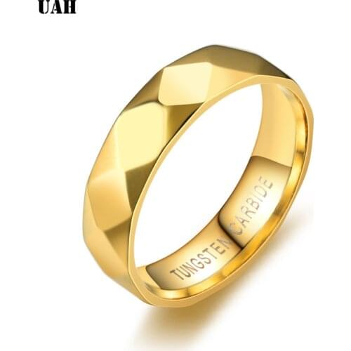 UAH Men Rings 100% Tungsten Carbide Anillos para hombres Gold Color