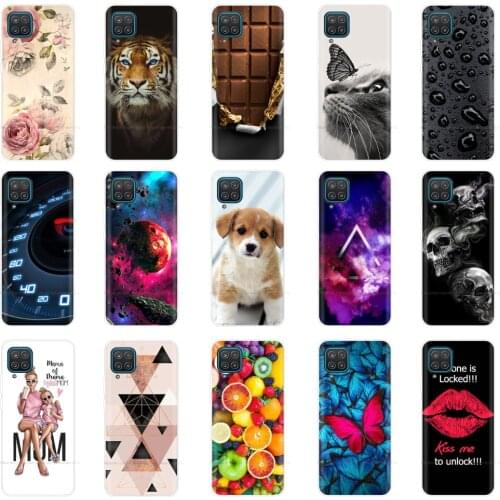 Soft TPU Case for Samsung Galaxy A12 A 12 SM-A125F a125 back cover 360 full protective printing transparent bumper coque flower