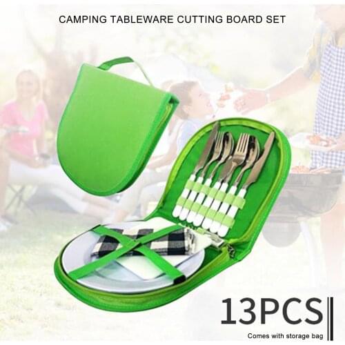 Travel Camping Cutlery Set 13 Piece Camping Stainless Steel Flatware Set Spoon Wine Opener Fork Napkin Utensils Set