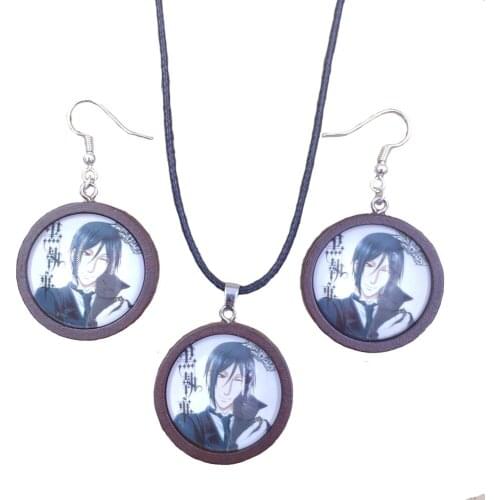 New Hot Black Butler Japanese Anime Fashion Jewelry Set Necklace&Earrings Wood Wooden Women Female Lady Girl Gift HZS