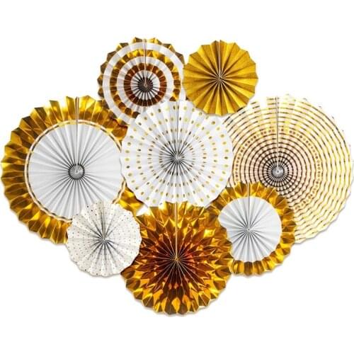 Gold Paper Fans Set Graduation Birthday Baby Shower New Home Decoration Party DIY