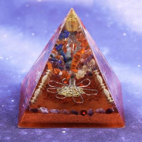 Natural 7 Chakra Tree of life Chips Orgone Energy Pyramid Crystal Healing Stones Figure Resin Home Craft 1pc Wholesale