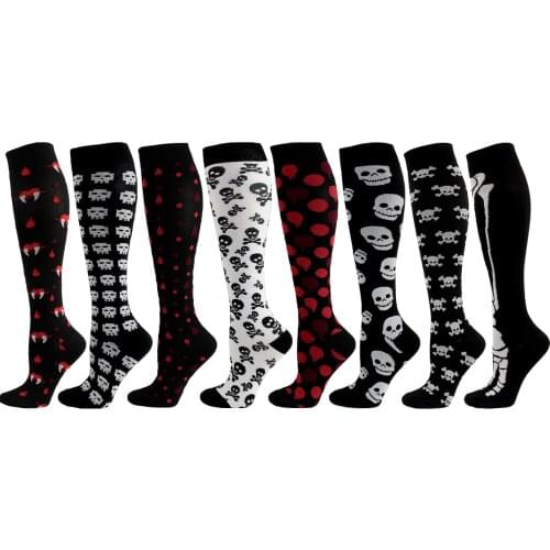 Pressure Socks 8 PAIRS Per Set Skeleton Compression Socks Halloween Sports Skull Socks Horror