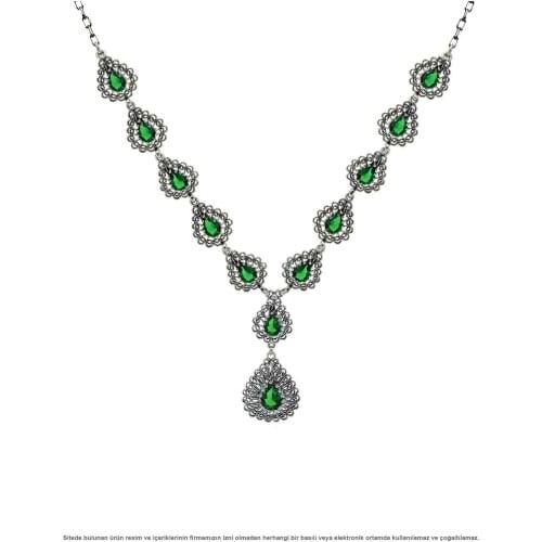 Jade Stone Silver Filigree Choker Necklace