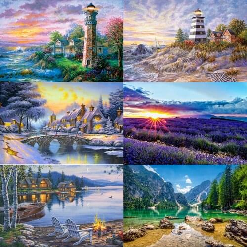Scenery Classic 5D DIY Full Round Drill Diamond Painting Cross Stitch Mosaic Art Craft House Office Decorative Accessaries Parts