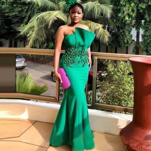 Prom Dresses Mermaid Green Strapless High Quality Satin Lace Crystal Prom Dresses With Zipper Back vestidos de fiesta de noche