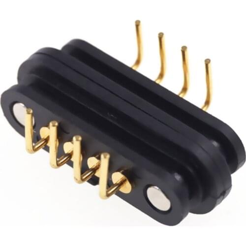 5 Pair Spring-Loaded Magnetic Pogo pin connector 4 pin Pitch 2.5 mm through hole Angled male female 2A 36V DC Power Charge Probe