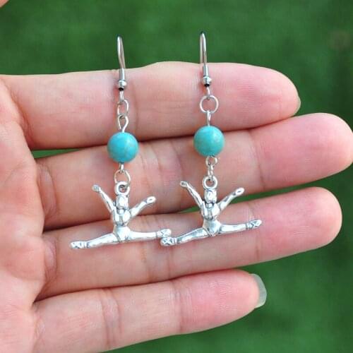 Charms Gymnastics Gymnast Sporter Dangle Earrings Alloy DIY Handmade Making Pendant Vintage Tibetan Silver Color 17*27mm Jewelry