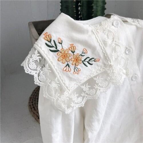 Girls Lace Collar Shirt 2020 Autumn New Female Baby Korean Style Large Lapel Shirt Embroidered Long Sleeve Blouse Kids Top Tees
