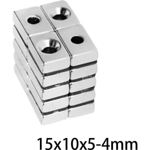 2~50PCS 15x10x5-4 Strong Neodymium Magnet hole 4mm Block Permanent Magnetic 15x10x5mm-4mm Powerful Magnets 15*10*5-4 15*10*5
