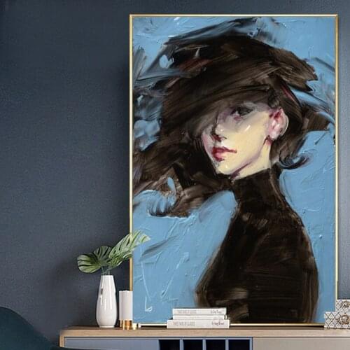 Modern Abstract Oil Painting Printed on Canvas Figure Girl Portrait Posters and Prints Wall Art for Interior Bedroom Home Decor