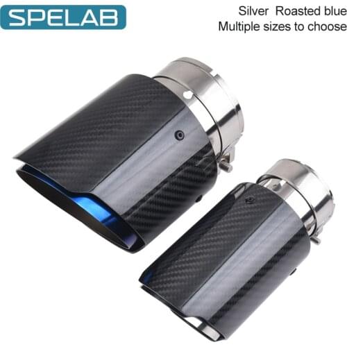 1PC Universal Dual Auto Exhaust Tip Muffler Carbon Fiber + Stainless Steel Burnt Blue Double End Pipe For BMW BENZ VW Golf