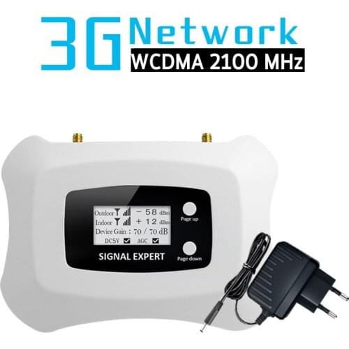 3G WCDMA 2100 Mobile Signal Booster 70dB Gain Band 1 3G WCDMA 2100 MHz 3G UMTS Cellular Signal Repeater Amplifier LCD Display