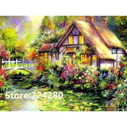 Needlework,Cross stitch,14CT Unprinted for Embroidery kits Landscape villa forest Art Cross-Stitching,DIY Handmade decor