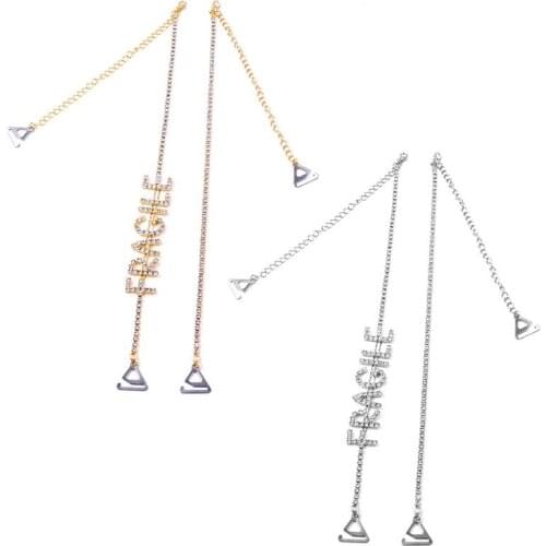 Womens Metallic Decorative Bra Straps Luxury Glitter Rhinestone Alphabet Letters Shoulder Chain Detachable Adjustable With Hooks