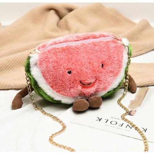 Popular Plush womens bag Girls' chain messenger bag 2020 new funny watermelon bag