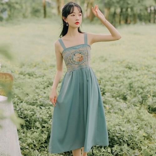 Vintage Embroidery Suspender Skirt Women 2021 Summer Chinese Style Retro Sweet Cute Dresses Improved Hanfu Gentle Fairy Dress