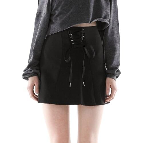Punk Harajuku Womens Skirt Streetwear Black Short Safari Skirts with Lace Up A Line Casual Pocket Skirts with Buckle New In