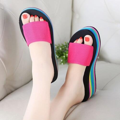 2021 Summer Woman Shoes Woman Sandal Slippers Platform Bath Slippers Wedge Beach Flip Flops High Heel Slippers Beach Slide Shoes
