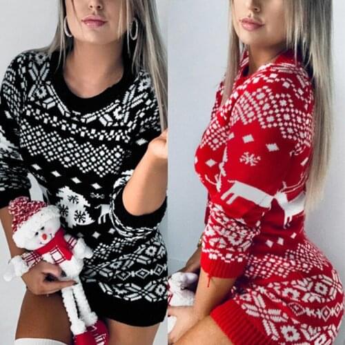 WomenS Fashion Christmas Knitted Sweater All-Match Long Sleeve Dress