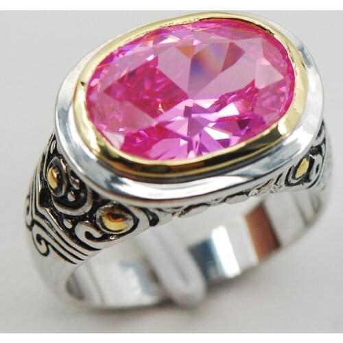 Pink Crystal Zircon Women 925 Sterling Silver Ring F925 Size 6 7 8 9 10