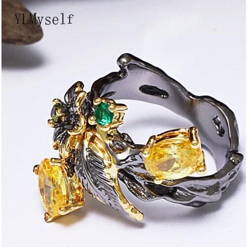 2021 Winter New Bright Champagne Oval Crystal Rings Autumn Fruit Jewelry Top Quality Beautiful Leaf Ring For Women