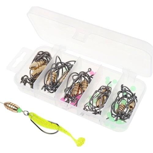 110pcs Durable Texas Rig Soft Lure Hook Kit with Crank Hook Bullet Copper Luminous Beads
