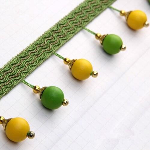 12M Color Wood Beads Curtain Lace Trim Ribbon Curtain Accessories Decorative Sofa Belt DIY Sewing Tassel Fringe Braid Lace