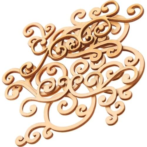 8 Pieces Unfinished Natural Wooden Flourishes Cutouts Wood Embellishment for DIY Decorations
