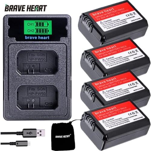 Brave heart 4x bateria NP-FW50 NP FW50 NPFW50 batteries for Sony SONY NEX 5T 5R 5TL 5N 5C 5CK A7R A7 F3 3N 3CA55 A37 A5000