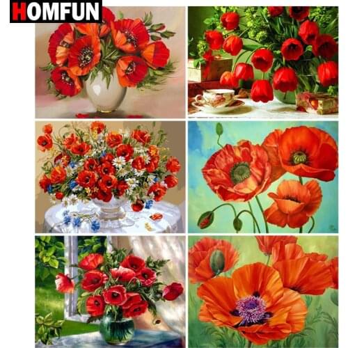 HOMFUN Diamond Painting Cross Stitch "Beautiful flower red" Full Square Round Diy 5d Diamond Embroidery Picture Rhinestone Art