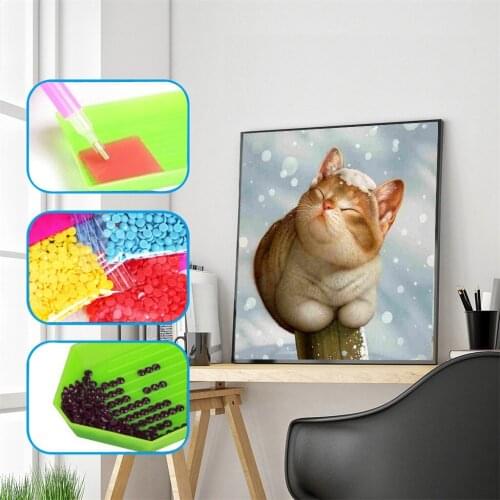 DIY Diamond Painting Cross Stitch Decoration Full Embroidery Animal Snow Cat 5D Square/Round Mosaic Rhinestone Home Decor