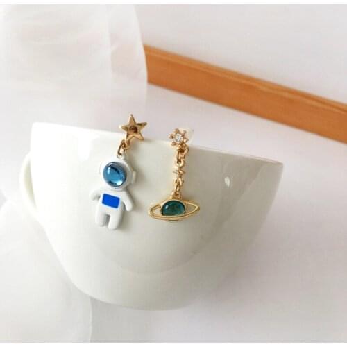 Asymmetric Planet Beautiful Dream Clip on Statement Earrings Astronaut Cute Womens Earrings