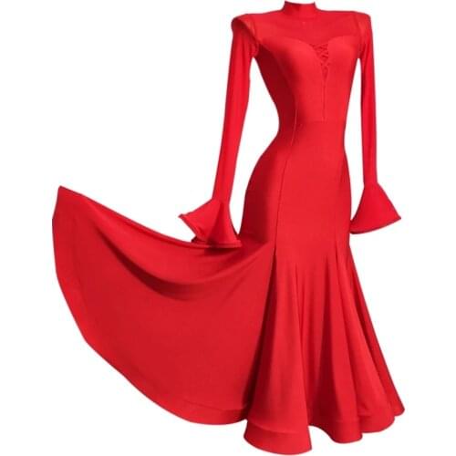 Ballroom Dance Dress For Women Red Long Sleeve Dress National Standard Dance Dress Modern Waltz Ballroom Dancing Clothes
