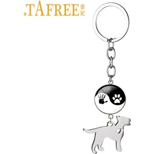 TAFREE Pet Dog Footprints Charms Keyrings Key Chain Bull Terrier Keychain Stainless Steel UK Pet Dog Pendant Key Holder SKU20