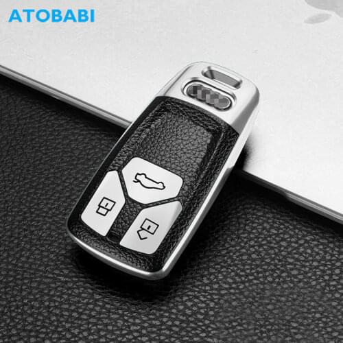 TPU Car Key Cover For Audi Q7 2016 2017 2018 2019 2020 Leather Pattern Smart Remote Fob Shell Case Keychain Holder Protector Bag