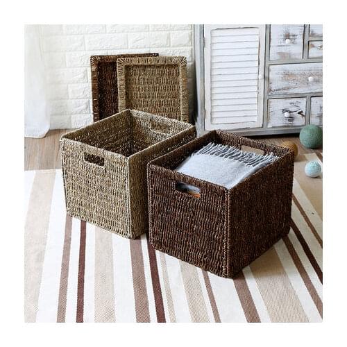 Natural Straw Storage Cover Foldable Storage Basket Bookcase Drawer Type Debris Storage Cover