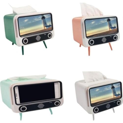 Phone Holder Retro TV Tissue Box Nordic Style Multifunctional Bracket Creative Tissue Box Bedroom Decor Lazy Phone Holder