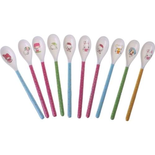 Baby Spoon Long Handle Feeding Newborn Infant Cartoon Food Grade Dishes Cutlery Spoons Safe Non Toxic Accessories